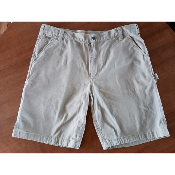 Carhartt Shorts Mens Size 42 Khaki Beige Canvas Utility Work Carpenter Cargo - Picture 1 of 7